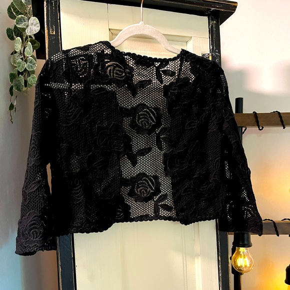 Anthropologie Field Flower Black Lace cardigan - Picture 2 of 3